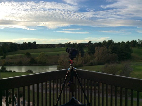 My husband's camera all set up and ready to take a timelapse of the setting sun, in Staunton, Virginia